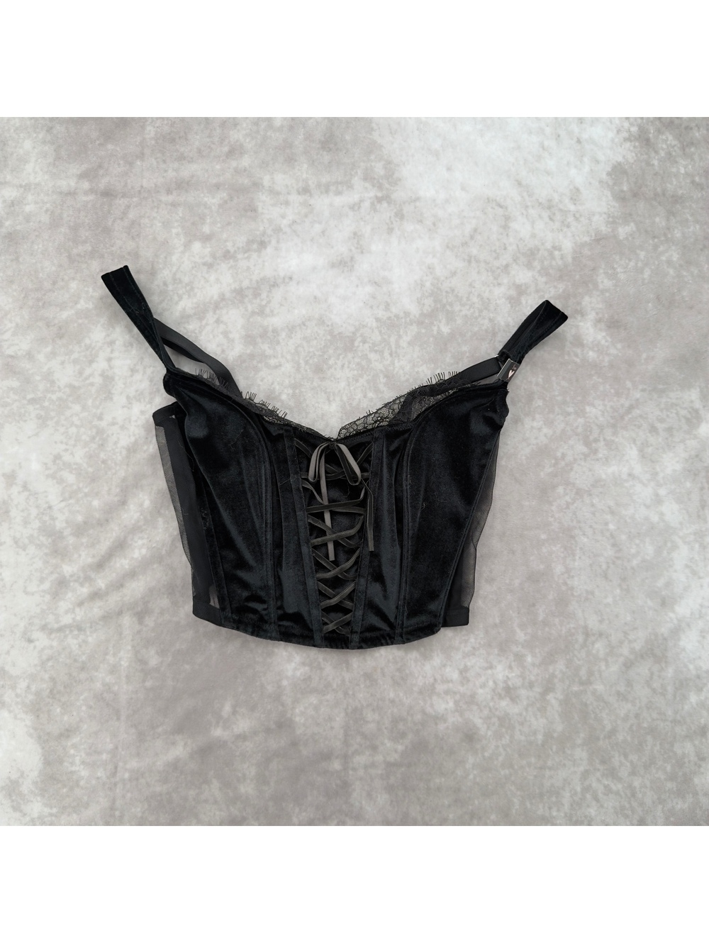 NWT Victoria's Secret Dream Angels Black Velvet Lace Up Corset Bustier Size S-DD
